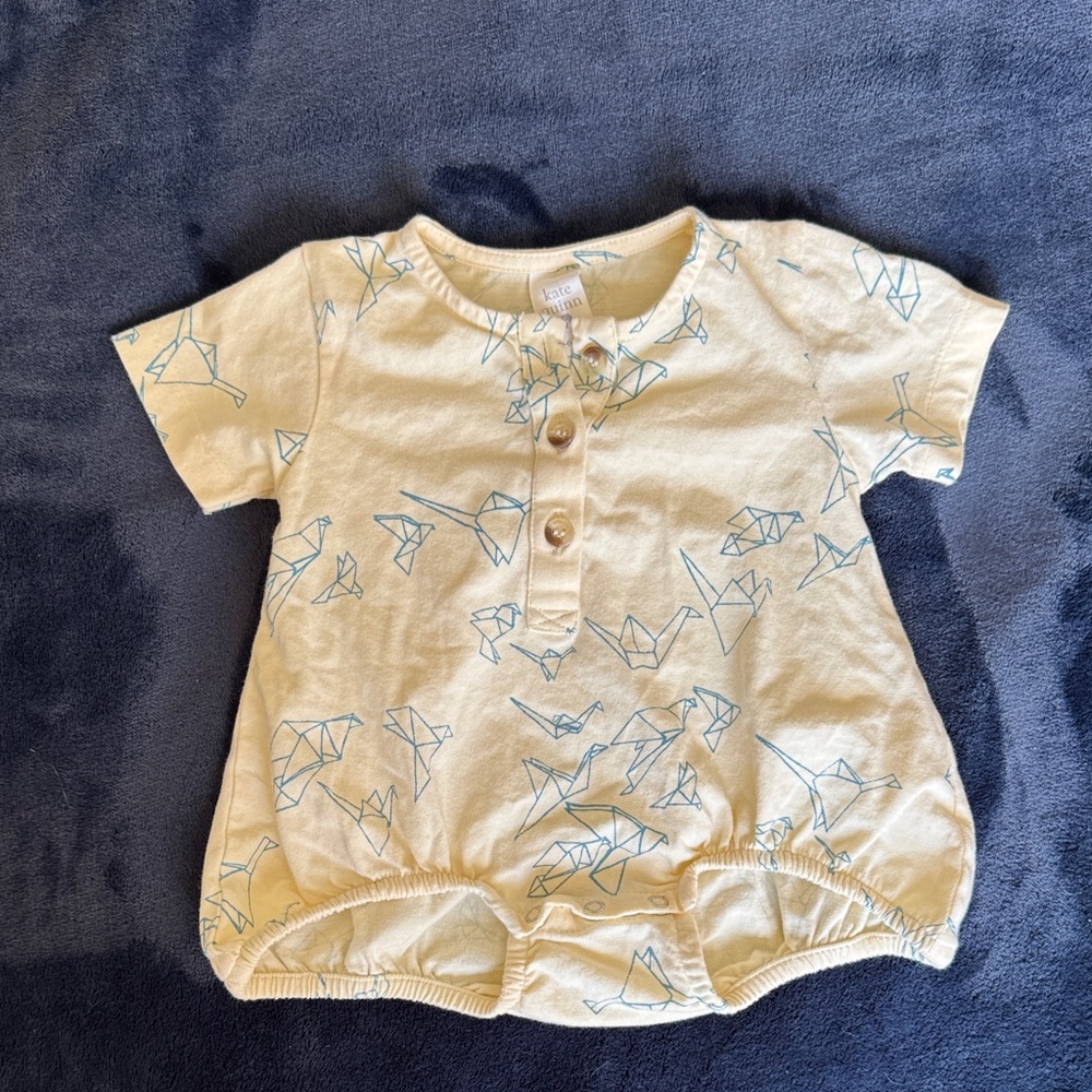 kate quinn Cream and Blue Origami Bird One-Piece